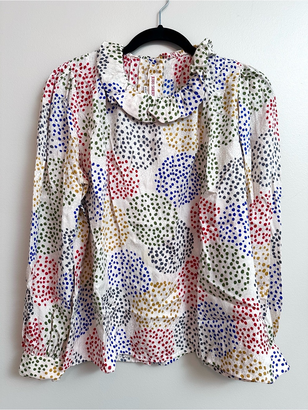 Vintage 80s Jerri Sherman 100% Silk Confetti Polka Dot Blouse Retro Art to Wear